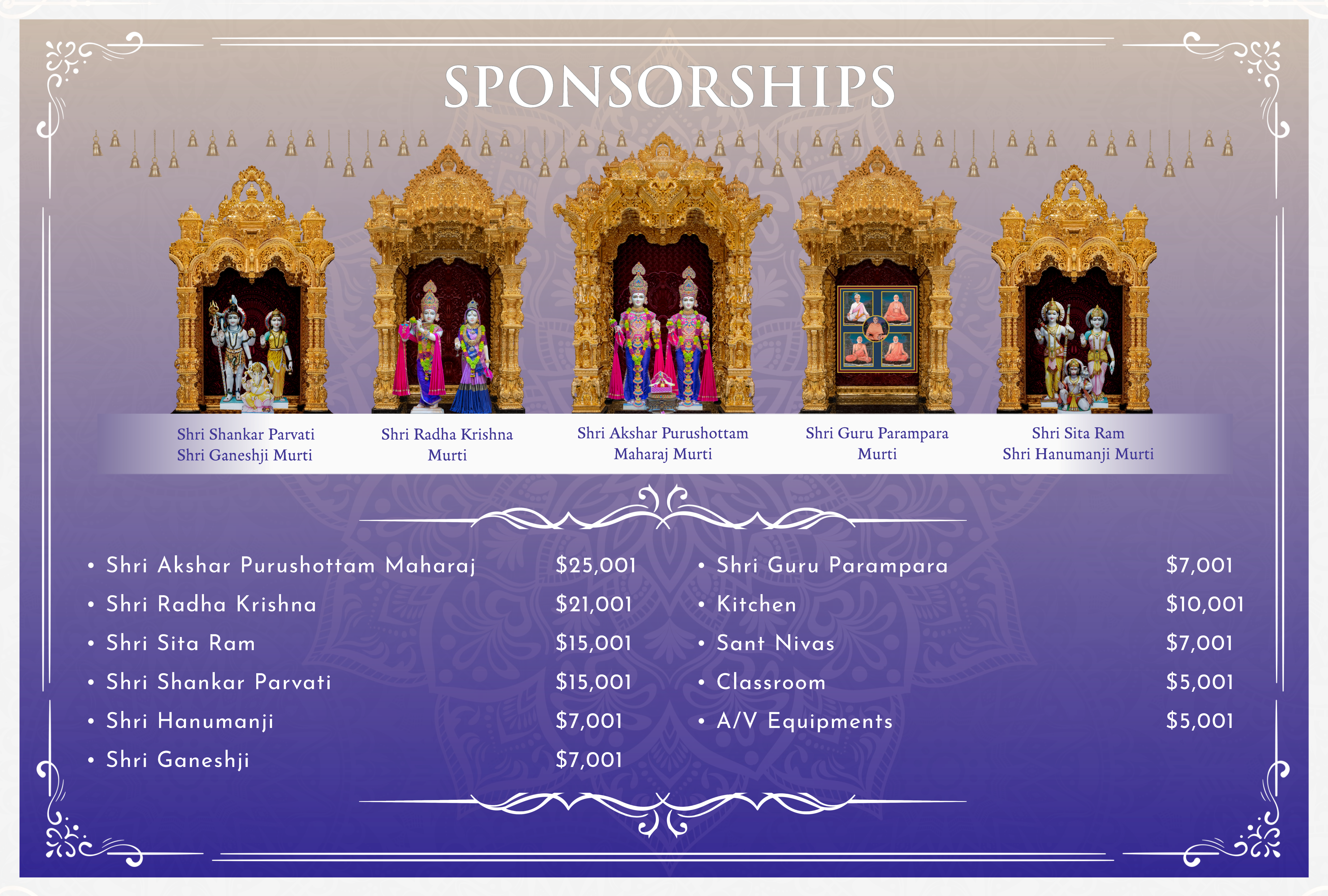 Murti Sponsorships — Mandir Mahotsav 2026